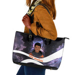 Mae Jemison Leather Tote Bag Cartoon Astronaut Portrait, The Sky Is Not the Limit Quote and Galaxy Dreamer - African Pride