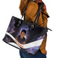 Mae Jemison Leather Tote Bag Cartoon Astronaut Portrait, The Sky Is Not the Limit Quote and Galaxy Dreamer - African Pride