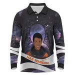 Mae Jemison Long Sleeve Polo Shirt Cartoon Astronaut Portrait, The Sky Is Not the Limit Quote and Galaxy Dreamer - African Pride