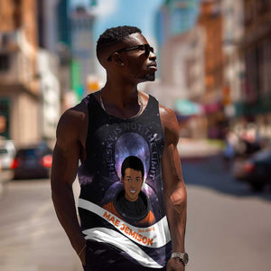 Mae Jemison Men Tank Top Cartoon Astronaut Portrait, The Sky Is Not the Limit Quote and Galaxy Dreamer - African Pride