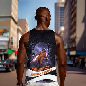 Mae Jemison Men Tank Top Cartoon Astronaut Portrait, The Sky Is Not the Limit Quote and Galaxy Dreamer - African Pride