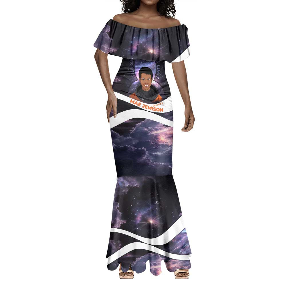 Mae Jemison Mermaid Dress Cartoon Astronaut Portrait, The Sky Is Not the Limit Quote and Galaxy Dreamer - African Pride