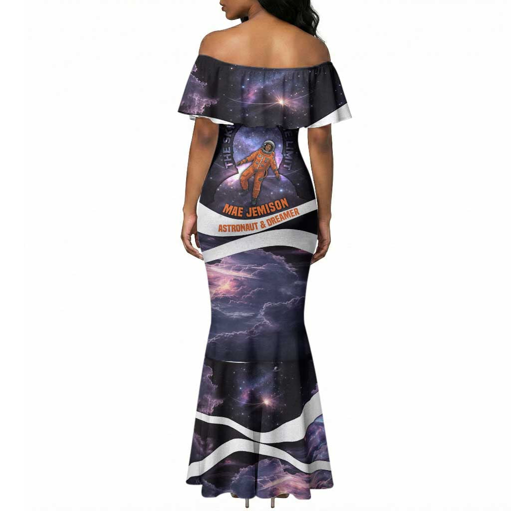 Mae Jemison Mermaid Dress Cartoon Astronaut Portrait, The Sky Is Not the Limit Quote and Galaxy Dreamer - African Pride
