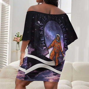 Mae Jemison Off Shoulder Short Dress Cartoon Astronaut Portrait, The Sky Is Not the Limit Quote and Galaxy Dreamer - African Pride