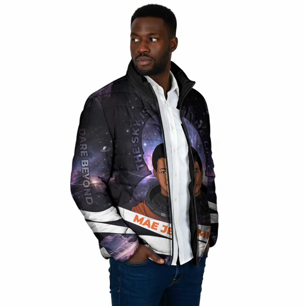 Mae Jemison Padded Jacket Cartoon Astronaut Portrait, The Sky Is Not the Limit Quote and Galaxy Dreamer - African Pride