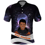 Mae Jemison Polo Shirt Cartoon Astronaut Portrait, The Sky Is Not the Limit Quote and Galaxy Dreamer - African Pride