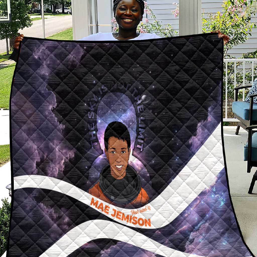 Mae Jemison Quilt Cartoon Astronaut Portrait, The Sky Is Not the Limit Quote and Galaxy Dreamer - African Pride