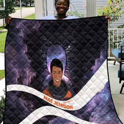 Mae Jemison Quilt Cartoon Astronaut Portrait, The Sky Is Not the Limit Quote and Galaxy Dreamer - African Pride
