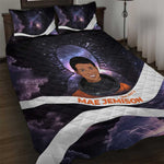 Mae Jemison Quilt Bed Set Cartoon Astronaut Portrait, The Sky Is Not the Limit Quote and Galaxy Dreamer - African Pride