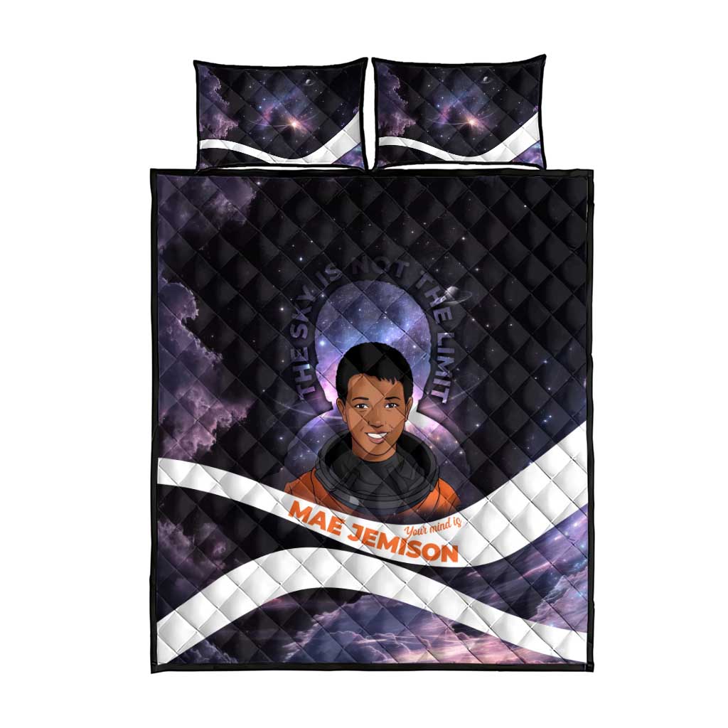 Mae Jemison Quilt Bed Set Cartoon Astronaut Portrait, The Sky Is Not the Limit Quote and Galaxy Dreamer - African Pride