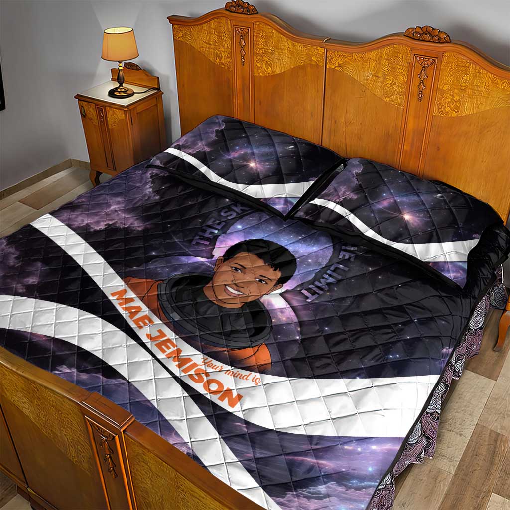 Mae Jemison Quilt Bed Set Cartoon Astronaut Portrait, The Sky Is Not the Limit Quote and Galaxy Dreamer - African Pride