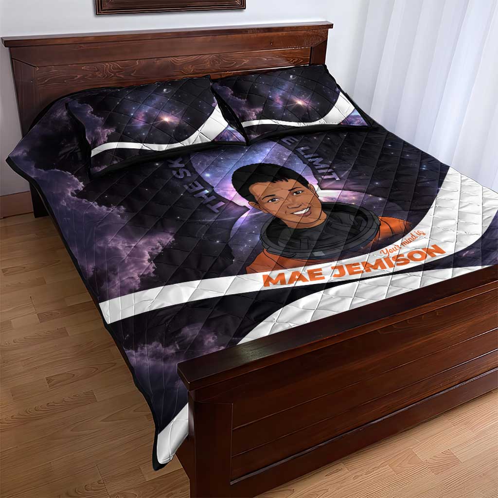 Mae Jemison Quilt Bed Set Cartoon Astronaut Portrait, The Sky Is Not the Limit Quote and Galaxy Dreamer - African Pride