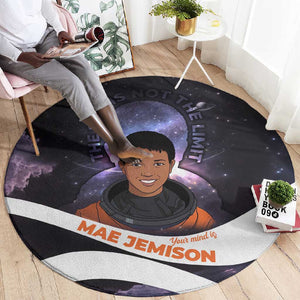 Mae Jemison Round Carpet Cartoon Astronaut Portrait, The Sky Is Not the Limit Quote and Galaxy Dreamer - African Pride