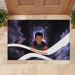 Mae Jemison Rubber Doormat Cartoon Astronaut Portrait, The Sky Is Not the Limit Quote and Galaxy Dreamer - African Pride