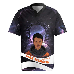 Mae Jemison Rugby Jersey Cartoon Astronaut Portrait, The Sky Is Not the Limit Quote and Galaxy Dreamer - African Pride