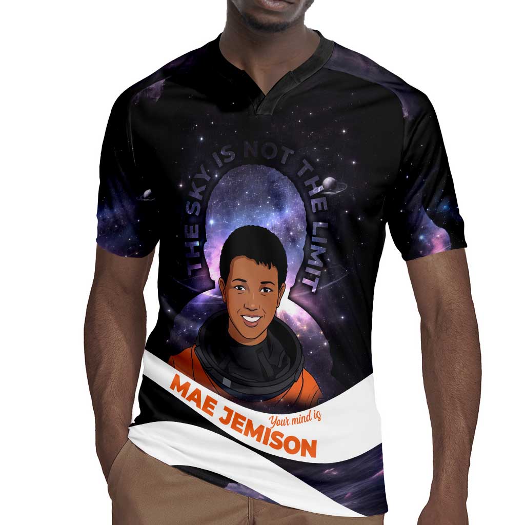 Mae Jemison Rugby Jersey Cartoon Astronaut Portrait, The Sky Is Not the Limit Quote and Galaxy Dreamer - African Pride