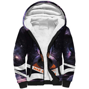 Mae Jemison Sherpa Hoodie Cartoon Astronaut Portrait, The Sky Is Not the Limit Quote and Galaxy Dreamer - African Pride