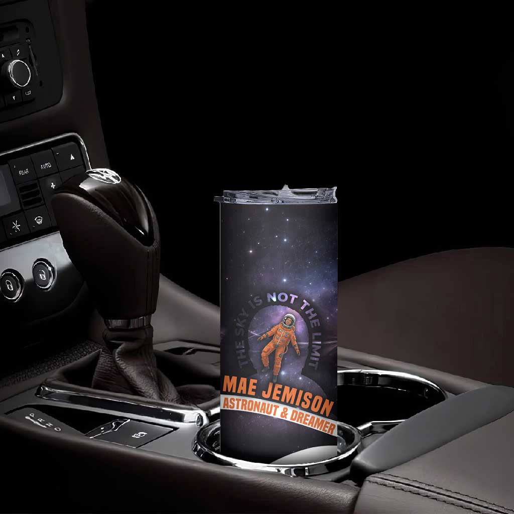 Mae Jemison Skinny Tumbler Cartoon Astronaut Portrait, The Sky Is Not the Limit Quote and Galaxy Dreamer - African Pride