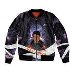 Mae Jemison Sleeve Zip Bomber Jacket Cartoon Astronaut Portrait, The Sky Is Not the Limit Quote and Galaxy Dreamer - African Pride