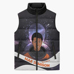 Mae Jemison Sleeveless Puffer Jacket Cartoon Astronaut Portrait, The Sky Is Not the Limit Quote and Galaxy Dreamer - African Pride