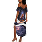 Mae Jemison Summer Maxi Dress Cartoon Astronaut Portrait, The Sky Is Not the Limit Quote and Galaxy Dreamer - African Pride