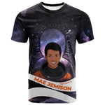 Mae Jemison T shirt Cartoon Astronaut Portrait, The Sky Is Not the Limit Quote and Galaxy Dreamer - African Pride