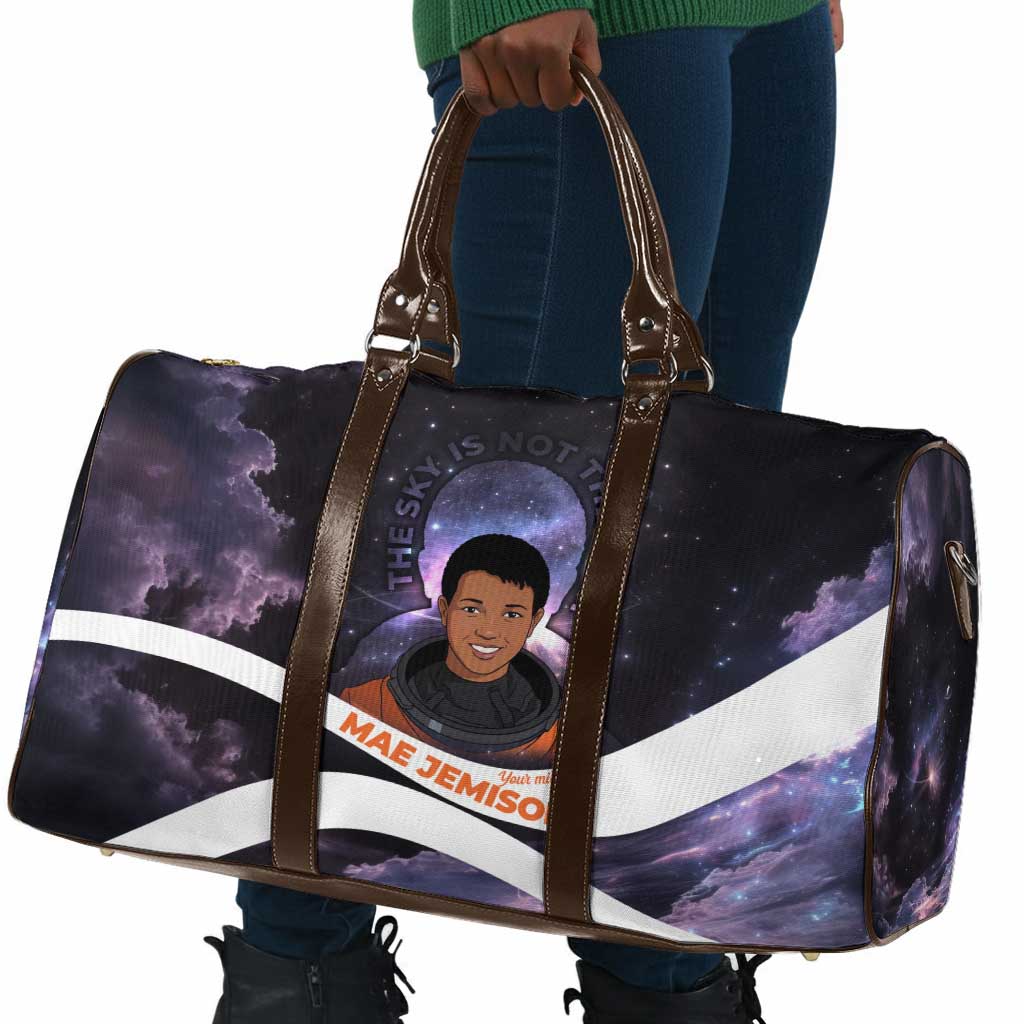 Mae Jemison Travel Bag Cartoon Astronaut Portrait, The Sky Is Not the Limit Quote and Galaxy Dreamer - African Pride