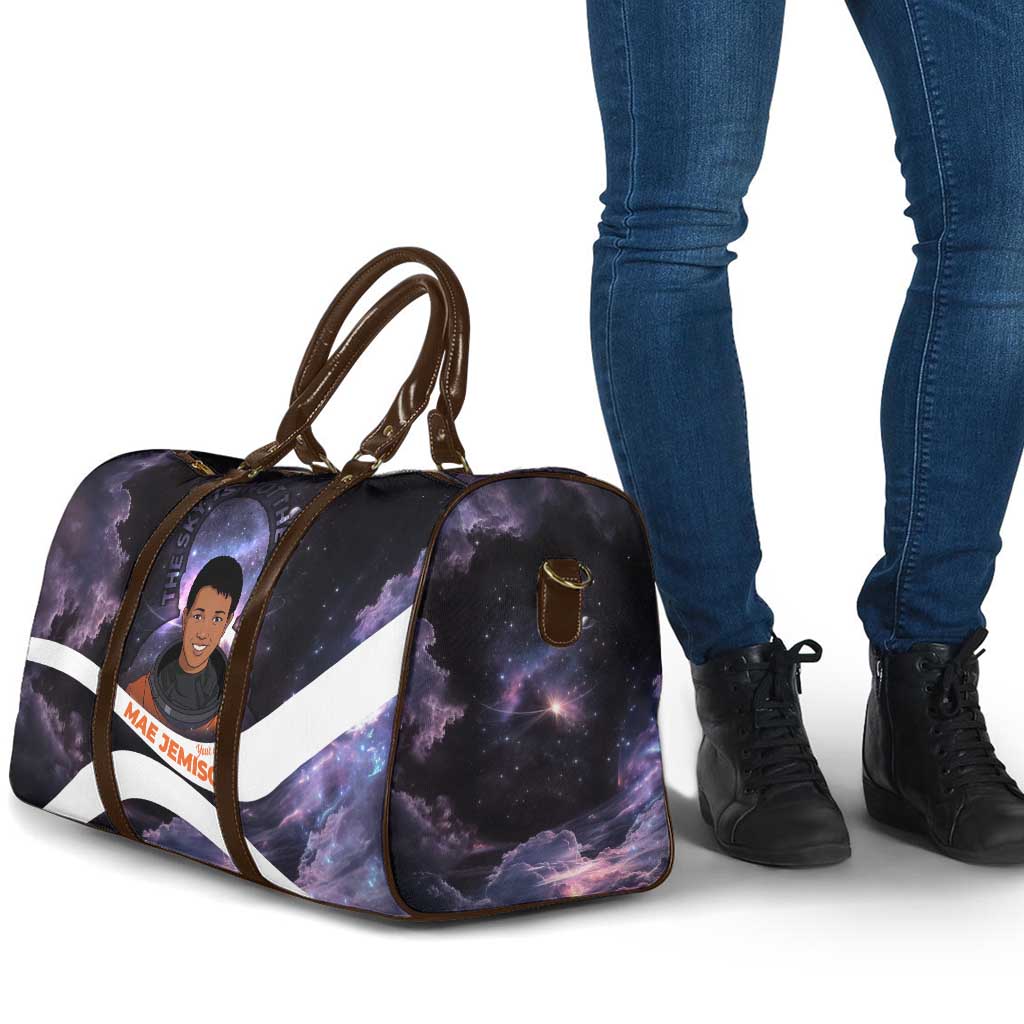 Mae Jemison Travel Bag Cartoon Astronaut Portrait, The Sky Is Not the Limit Quote and Galaxy Dreamer - African Pride