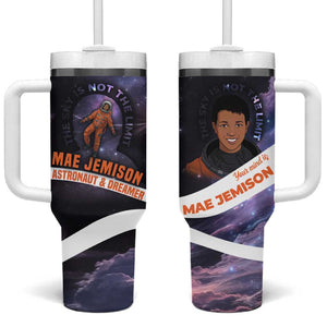 Mae Jemison Tumbler With Handle Cartoon Astronaut Portrait, The Sky Is Not the Limit Quote and Galaxy Dreamer - African Pride