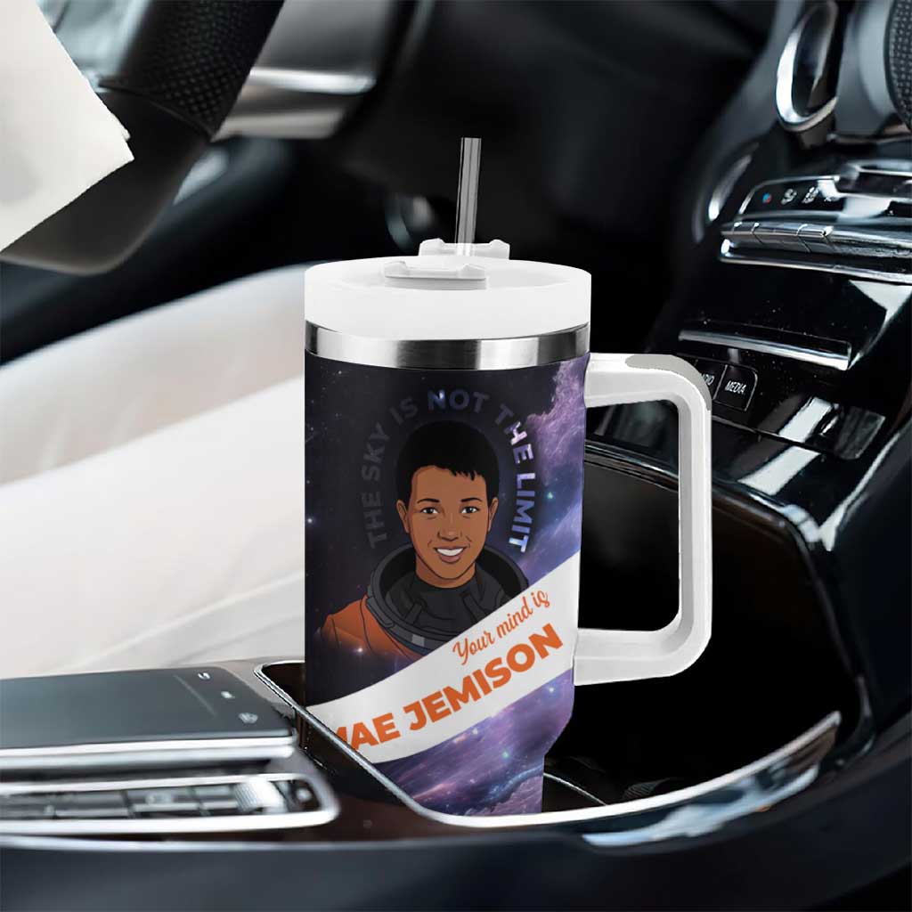 Mae Jemison Tumbler With Handle Cartoon Astronaut Portrait, The Sky Is Not the Limit Quote and Galaxy Dreamer - African Pride