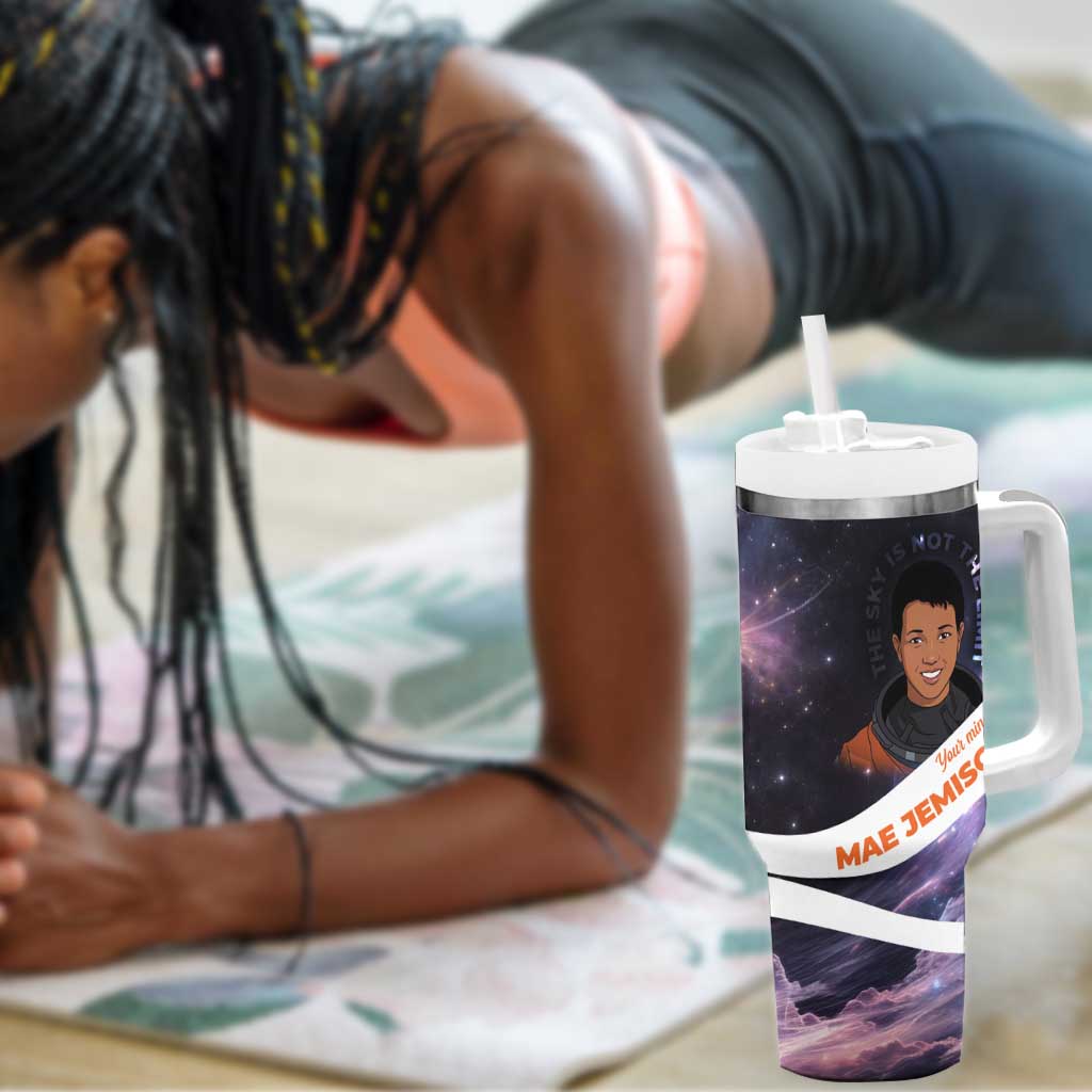 Mae Jemison Tumbler With Handle Cartoon Astronaut Portrait, The Sky Is Not the Limit Quote and Galaxy Dreamer - African Pride
