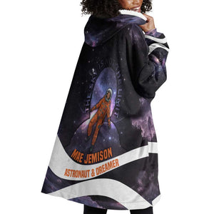 Mae Jemison Wearable Blanket Hoodie Cartoon Astronaut Portrait, The Sky Is Not the Limit Quote and Galaxy Dreamer - African Pride