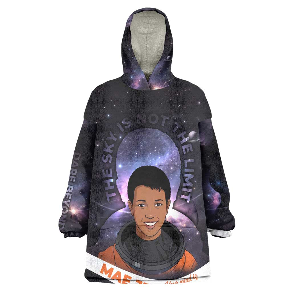 Mae Jemison Wearable Blanket Hoodie Cartoon Astronaut Portrait, The Sky Is Not the Limit Quote and Galaxy Dreamer - African Pride