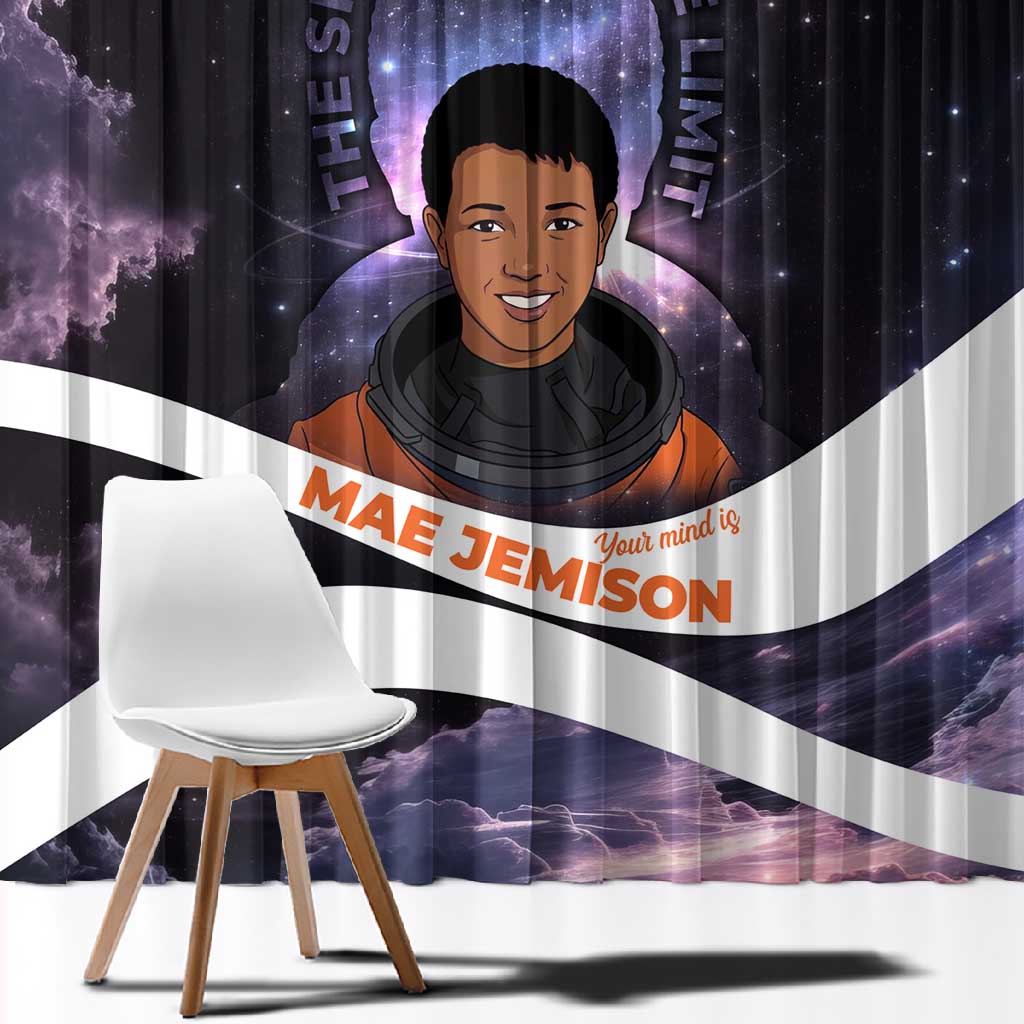 Mae Jemison Window Curtain Cartoon Astronaut Portrait, The Sky Is Not the Limit Quote and Galaxy Dreamer - African Pride