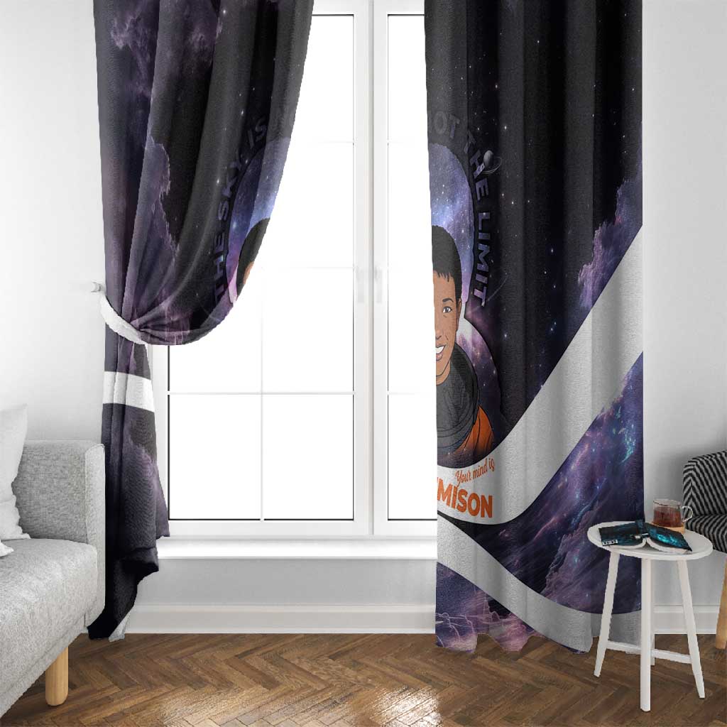 Mae Jemison Window Curtain Cartoon Astronaut Portrait, The Sky Is Not the Limit Quote and Galaxy Dreamer - African Pride