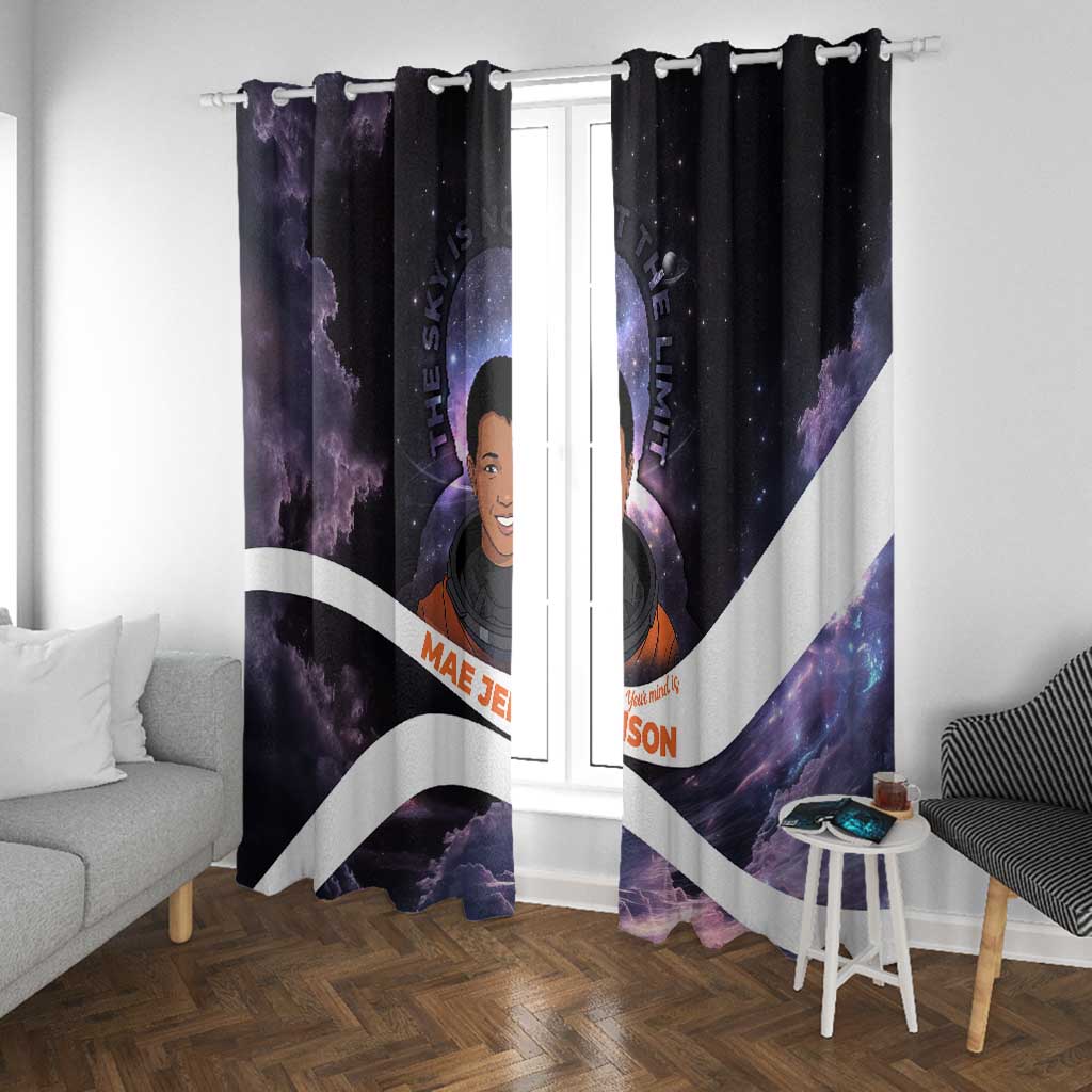Mae Jemison Window Curtain Cartoon Astronaut Portrait, The Sky Is Not the Limit Quote and Galaxy Dreamer - African Pride