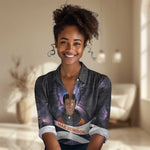 Mae Jemison Women Casual Shirt Cartoon Astronaut Portrait, The Sky Is Not the Limit Quote and Galaxy Dreamer - African Pride