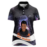 Mae Jemison Women Polo Shirt Cartoon Astronaut Portrait, The Sky Is Not the Limit Quote and Galaxy Dreamer - African Pride