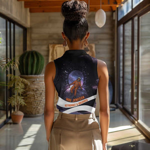 Mae Jemison Women Sleeveless Polo Shirt Cartoon Astronaut Portrait, The Sky Is Not the Limit Quote and Galaxy Dreamer - African Pride