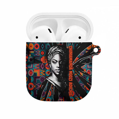 Chimamanda Ngozi Adichie AirPods Case with Monochrome Portrait, The Danger of a Single Story Quote - African Pride