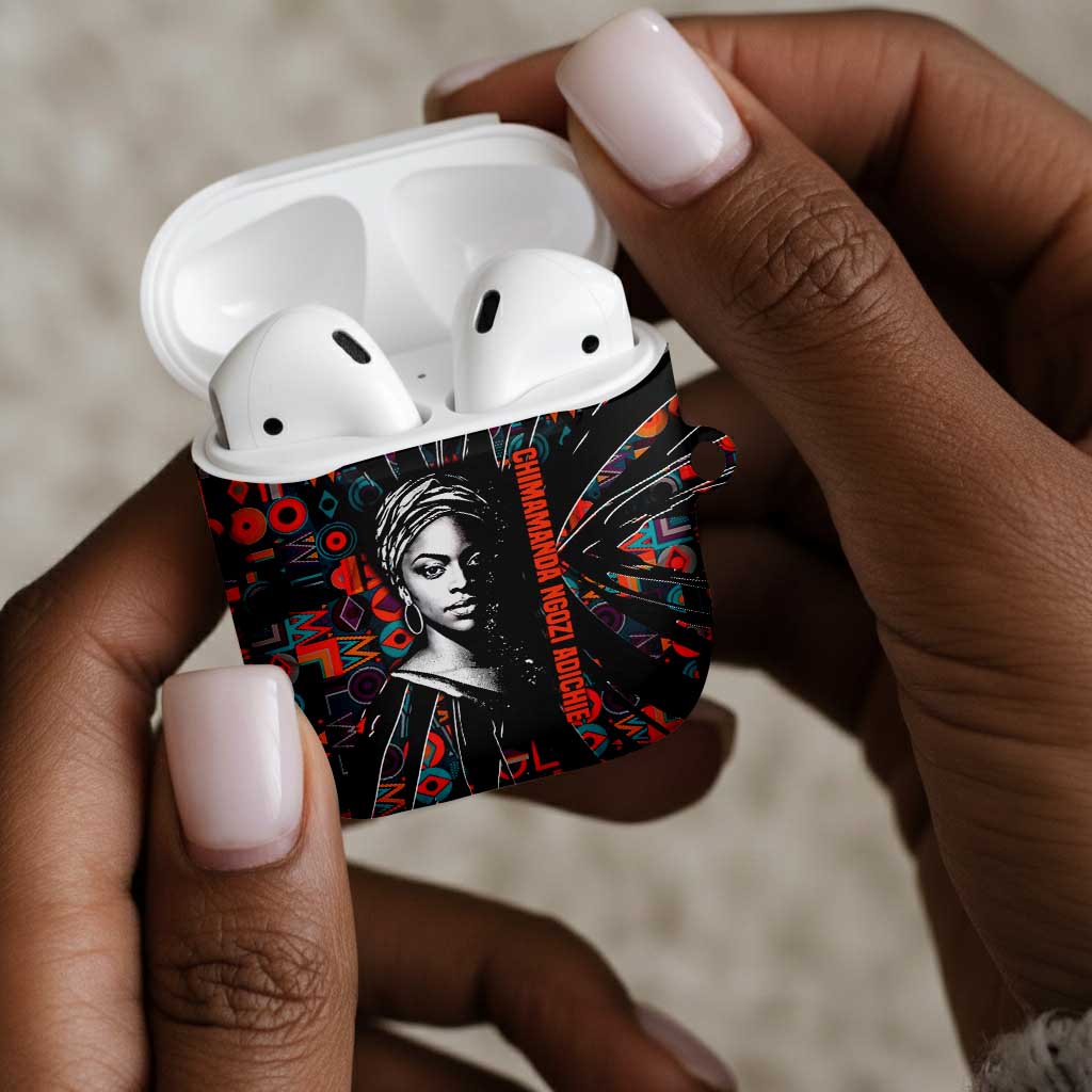 Chimamanda Ngozi Adichie AirPods Case with Monochrome Portrait, The Danger of a Single Story Quote - African Pride