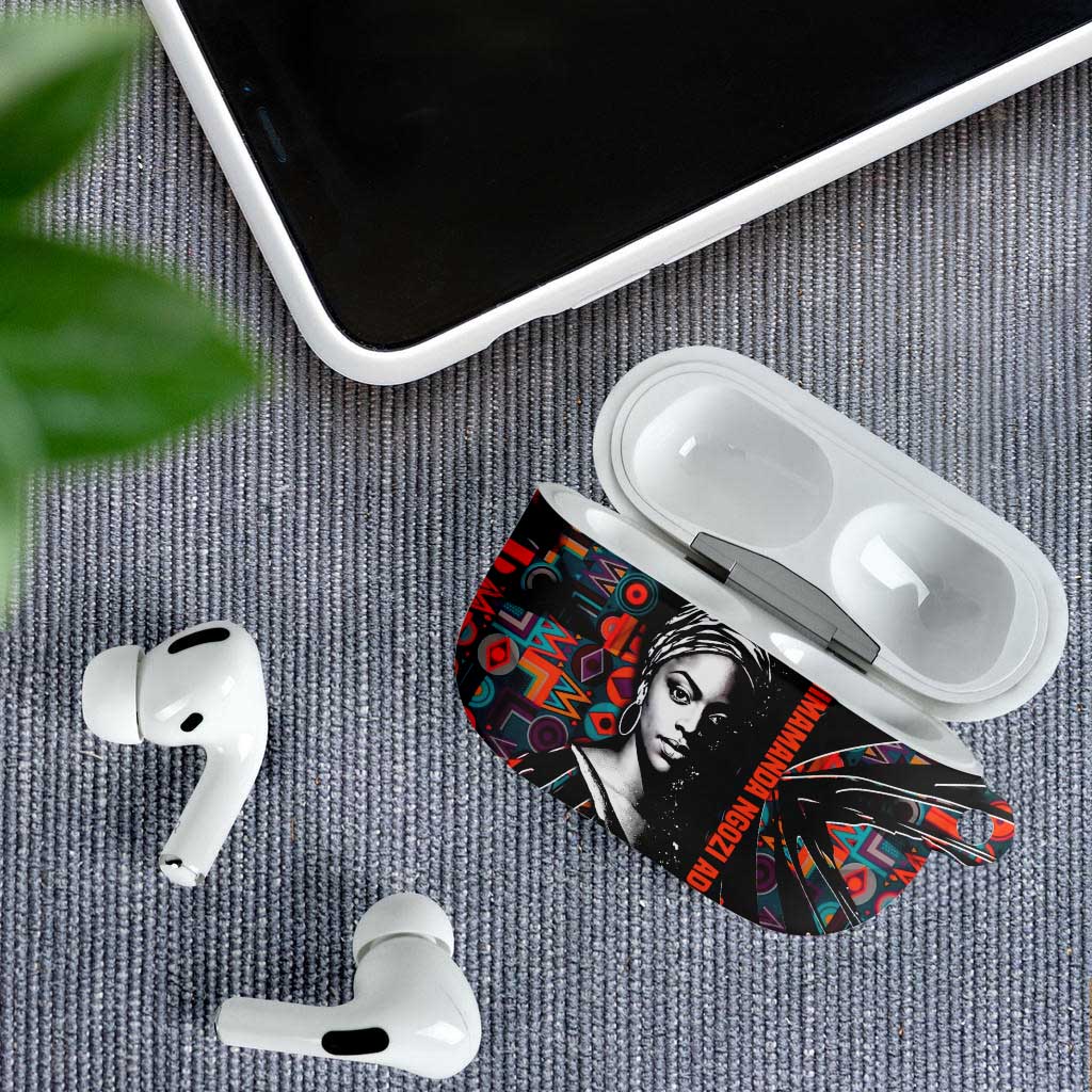 Chimamanda Ngozi Adichie AirPods Case with Monochrome Portrait, The Danger of a Single Story Quote - African Pride