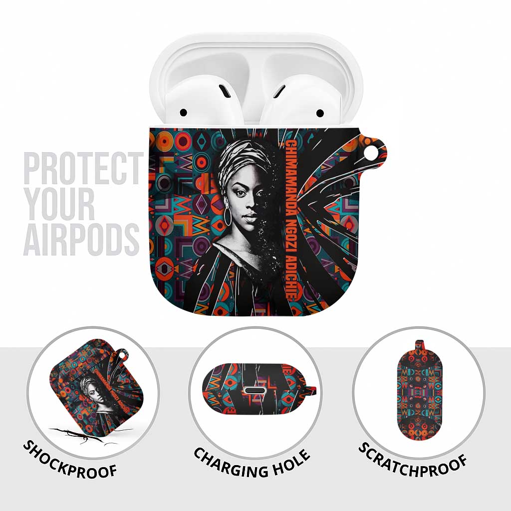 Chimamanda Ngozi Adichie AirPods Case with Monochrome Portrait, The Danger of a Single Story Quote - African Pride
