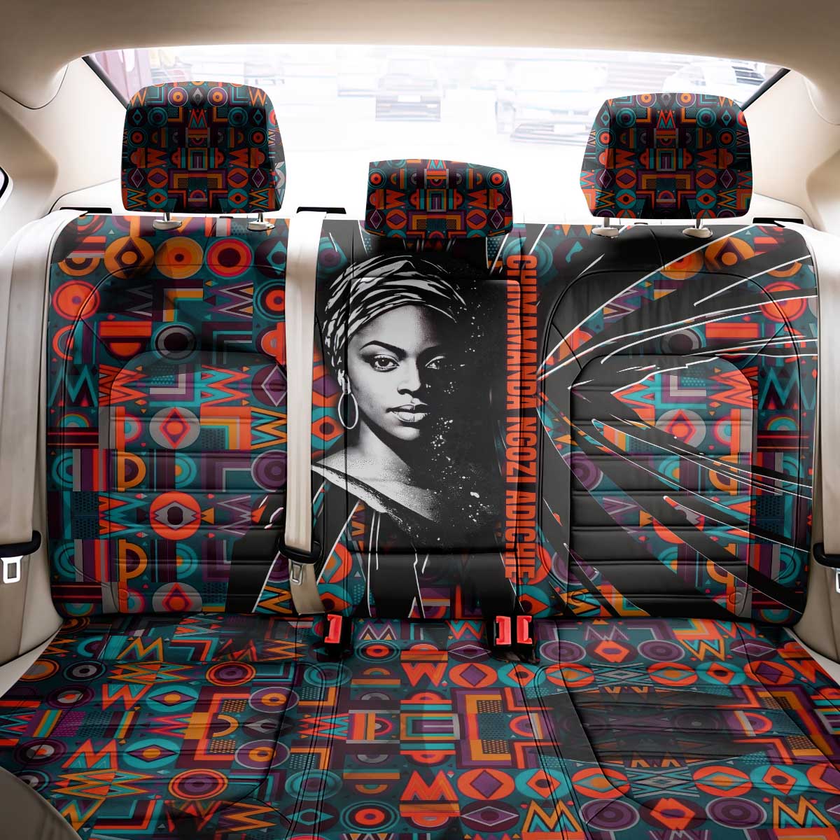 Chimamanda Ngozi Adichie Back Car Seat Cover with Monochrome Portrait, The Danger of a Single Story Quote - African Pride