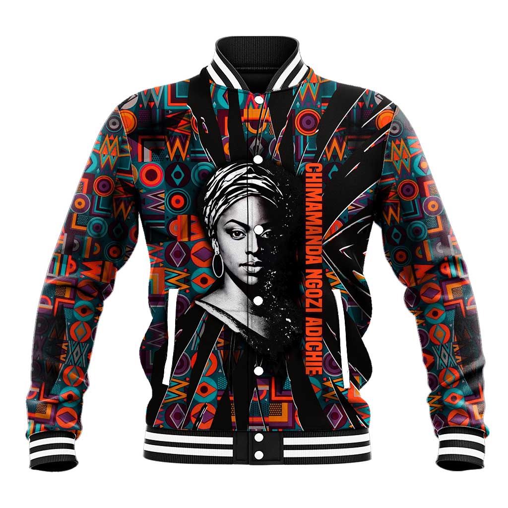 Chimamanda Ngozi Adichie Baseball Jacket with Monochrome Portrait, The Danger of a Single Story Quote - African Pride