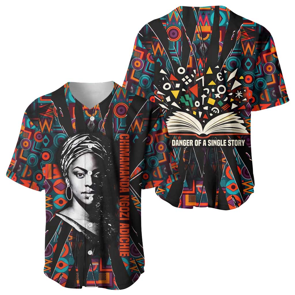 Chimamanda Ngozi Adichie Baseball Jersey with Monochrome Portrait, The Danger of a Single Story Quote - African Pride