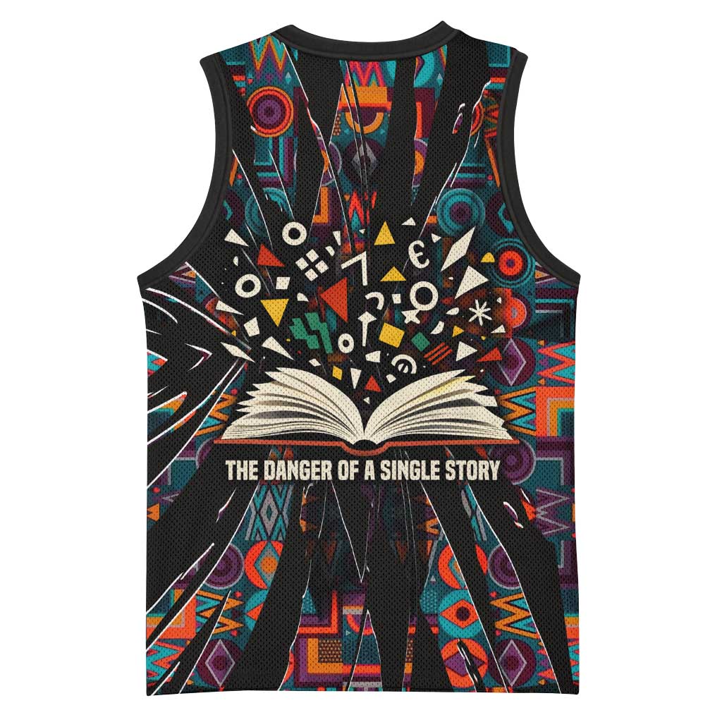 Chimamanda Ngozi Adichie Basketball Jersey with Monochrome Portrait, The Danger of a Single Story Quote - African Pride