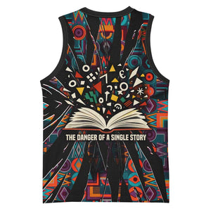 Chimamanda Ngozi Adichie Basketball Jersey with Monochrome Portrait, The Danger of a Single Story Quote - African Pride