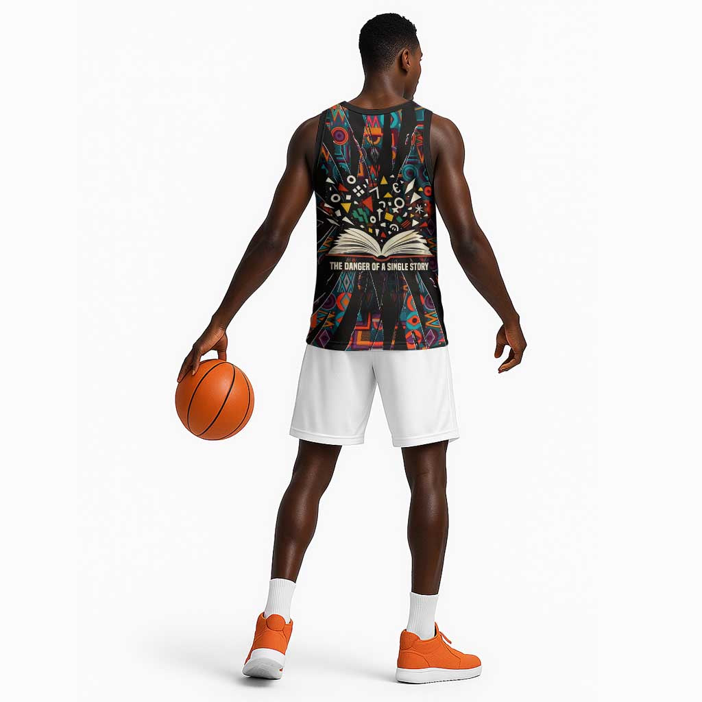 Chimamanda Ngozi Adichie Basketball Jersey with Monochrome Portrait, The Danger of a Single Story Quote - African Pride