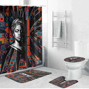Chimamanda Ngozi Adichie Bathroom Set with Monochrome Portrait, The Danger of a Single Story Quote - African Pride
